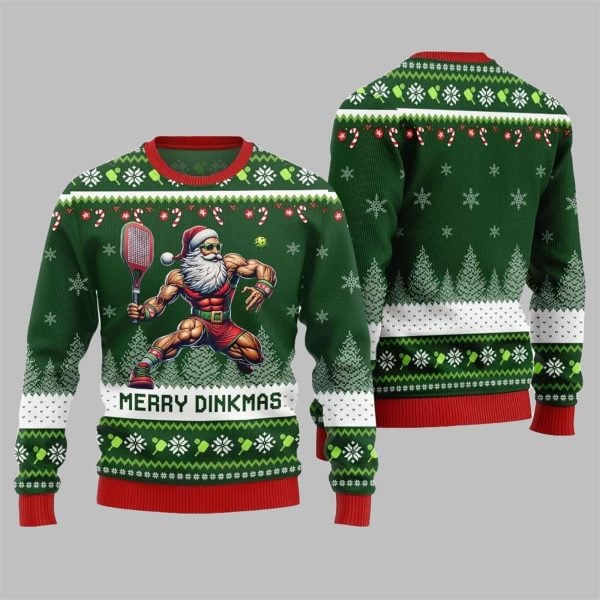 2025 Christmas Merry Dinkmas Santa Playing Pickleball Ugly Sweater 9