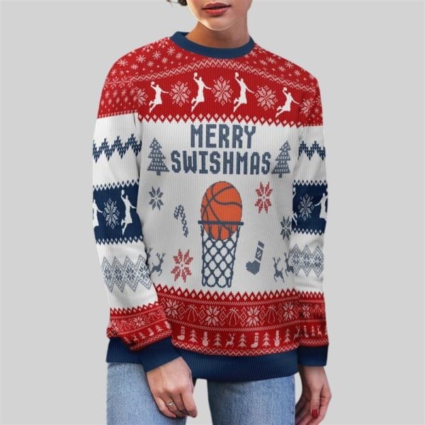 2025 Christmas Merry Swishmas Y'all Texas Basketball Ugly Sweater 2