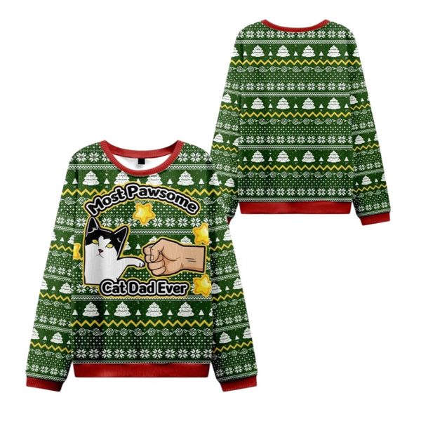 2025 Christmas Most Pawsome Cat Dad Ever Ugly Sweater 1 2