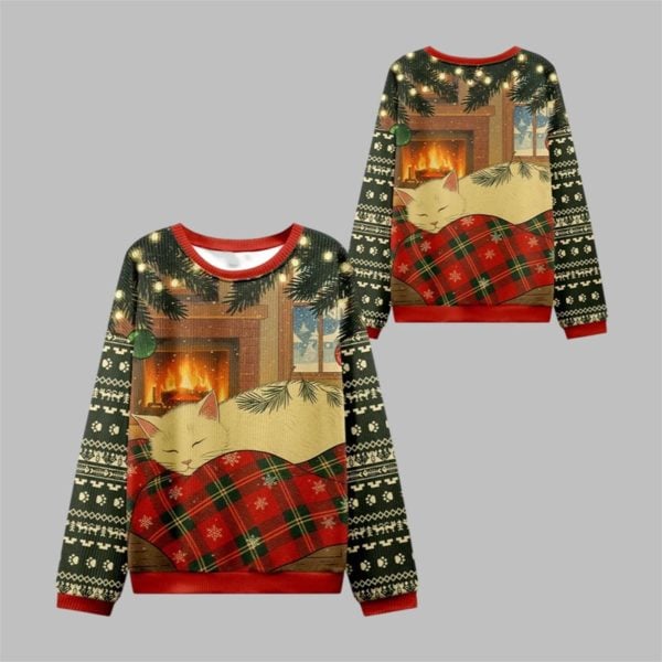 2025 Christmas Napping Cat Christmas Ugly Sweater 1 1