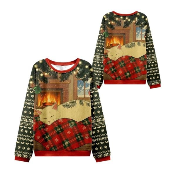 2025 Christmas Napping Cat Christmas Ugly Sweater 1 2