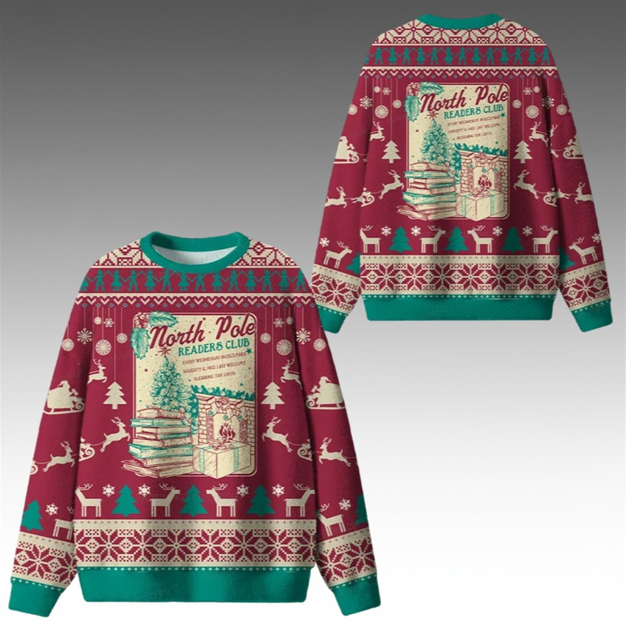 2025 Christmas North Pole Readers Club Ugly Sweater 2 2025 Christmas North Pole Readers Club Ugly Sweater 1 2