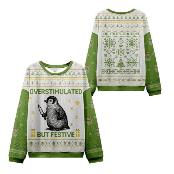 2025 Christmas Penguin Overstimulated But Festive Ugly Sweater 1 2