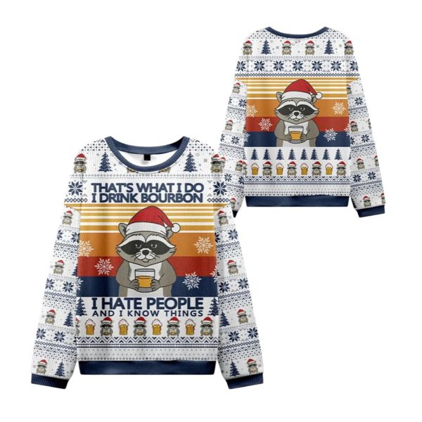2025 Christmas Raccoon Drinking Beer Ugly Sweater 1 2