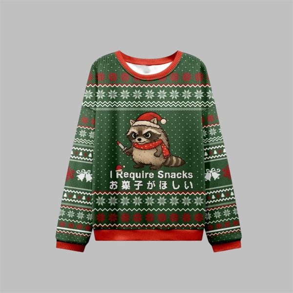 2025 Christmas Raccoons Need Snacks Ugly Sweater 1