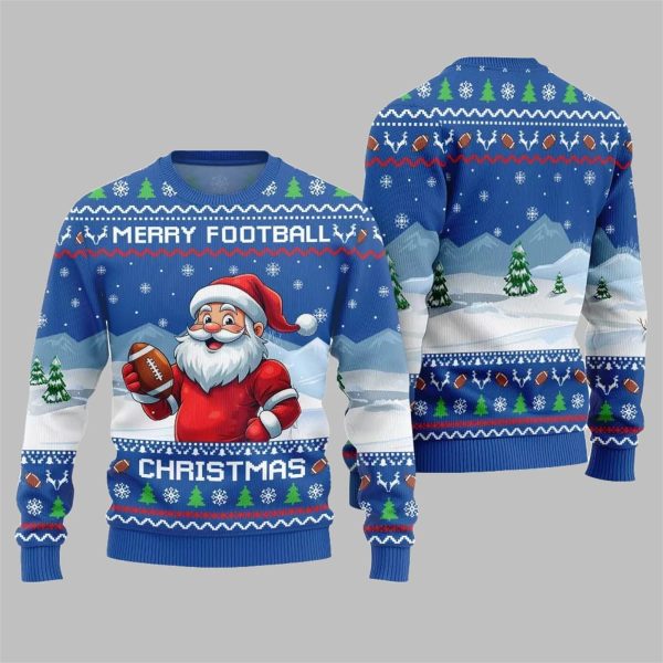2025 Christmas Santa Merry Football Christmas Ugly Sweater 6