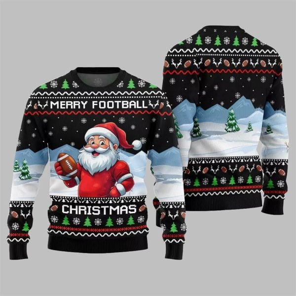 2025 Christmas Santa Merry Football Christmas Ugly Sweater 7