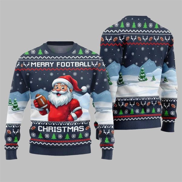 2025 Christmas Santa Merry Football Christmas Ugly Sweater 8
