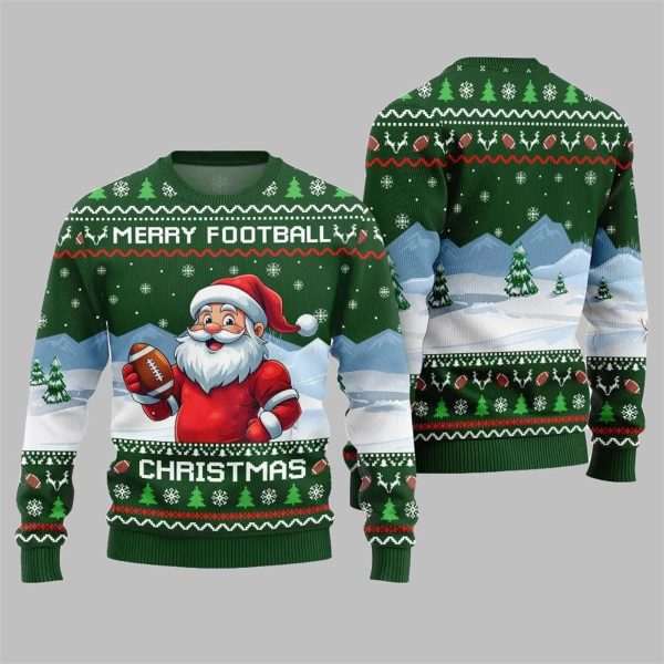 2025 Christmas Santa Merry Football Christmas Ugly Sweater 9