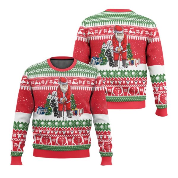 2025 Christmas Santa Playing Golf Ugly Sweater 1 2