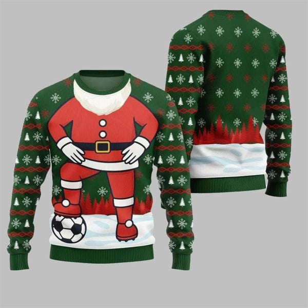 2025 Christmas Santa Playing Soccer Ugly Christmas Sweater 3