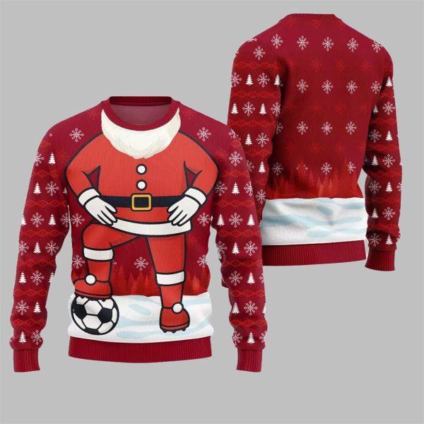 2025 Christmas Santa Playing Soccer Ugly Christmas Sweater 4
