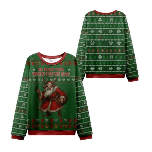 2025 Christmas Sees You When Youre Bad Ugly Sweater 1 2