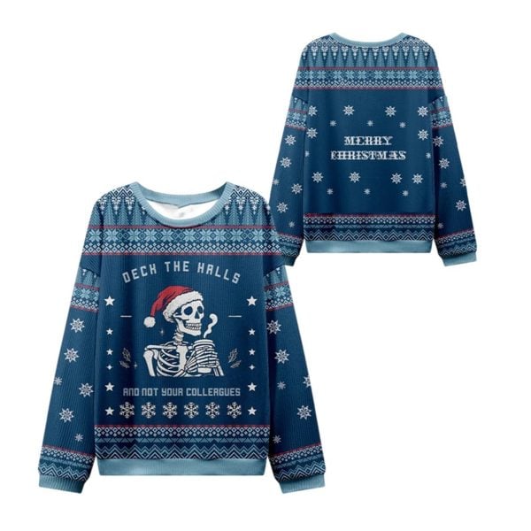 2025 Christmas Skull Deck the Halls Ugly Sweater 1 2