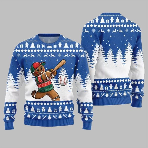 2025 Christmas Sport Gingerbread Baseball Ugly Christmas Sweater 9