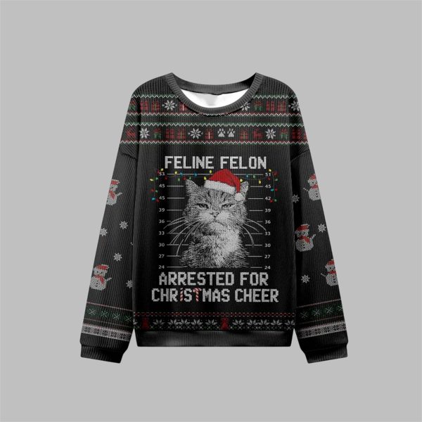 2025 Christmas The Arrested Cat Ugly Christmas Sweater 1