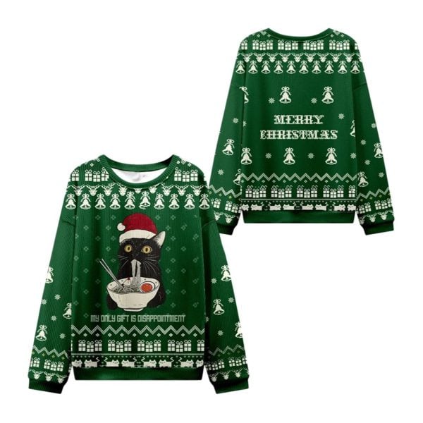 2025 Christmas The Cat Eating Ramen Ugly Sweater 1 2