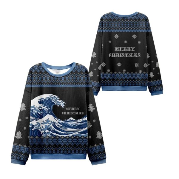 2025 Christmas The Great Wave Ugly Sweater 1 2
