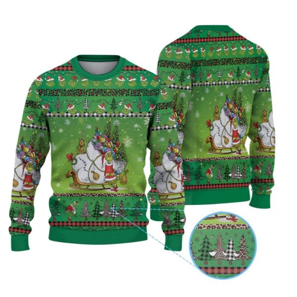 2025 Christmas The Grnch Max with Sleigh Ugly Christmas Sweater 1 2