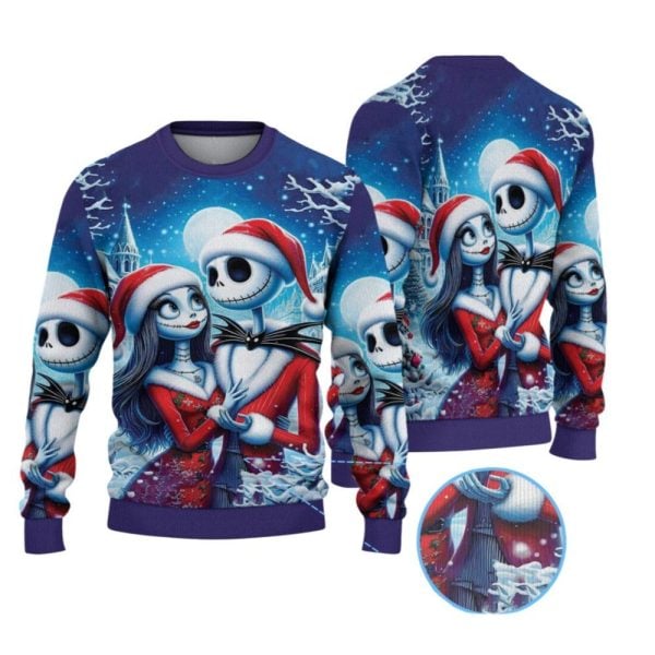 2025 Christmas The Nightmare Before Christmas Jack And Sally Ugly Christmas Sweater 1 2