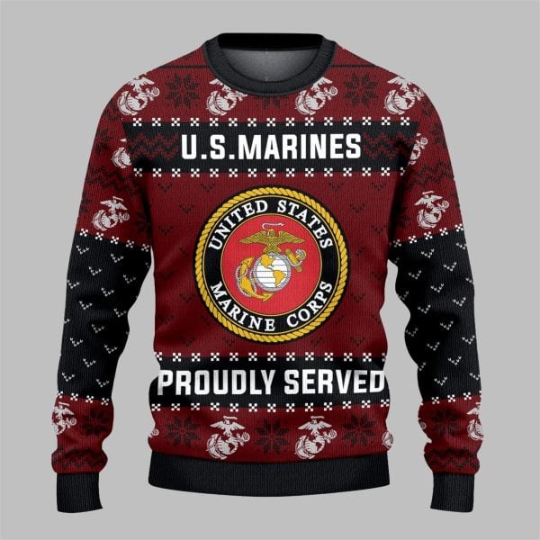 2025 Christmas US Marines Proudly Server Ugly Sweater 1