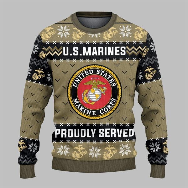 2025 Christmas US Marines Proudly Server Ugly Sweater 3