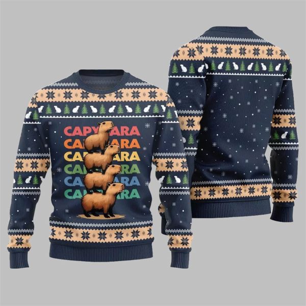 2025 Christmas We Bare Capybara Ugly Christmas Sweater 5