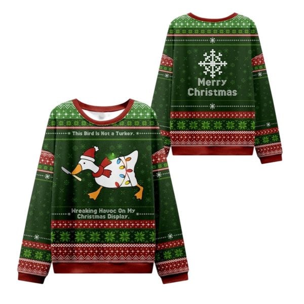 2025 Christmas Wreaking Goose Havoc Ugly Sweater 1 2