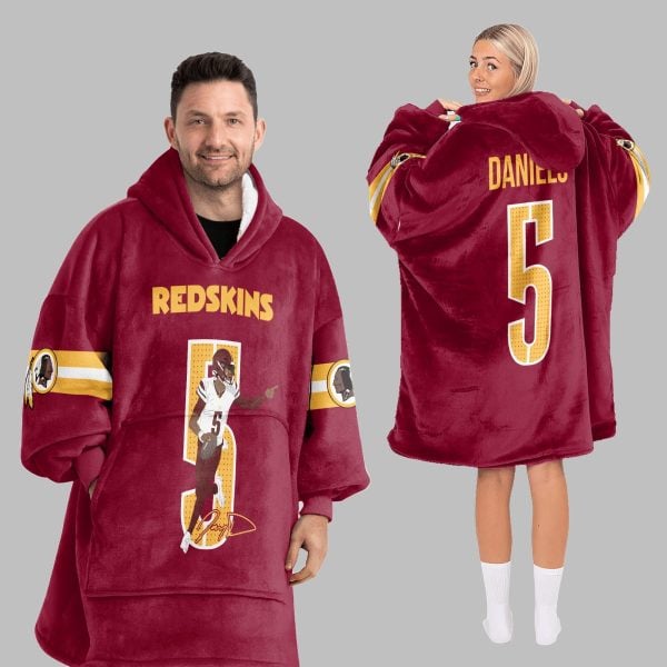 2025 Commanders Redskins Daniels 5 Blanket Hoodie 5