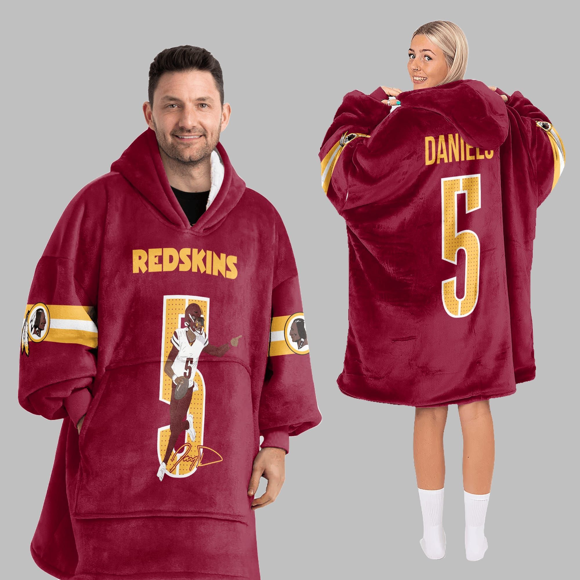 2025 Commanders Redskins Daniels 5 Blanket Hoodie 5 2025 Commanders Redskins Daniels 5 Blanket Hoodie 5