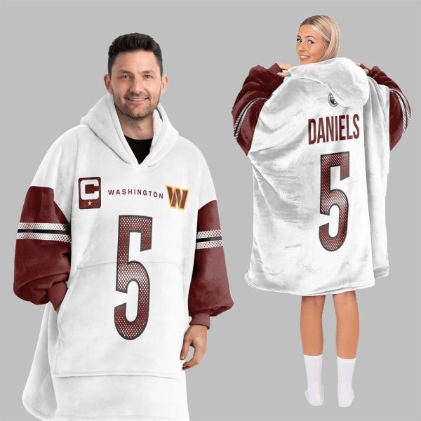 2025 Daniels 5 Washington Football Blanket Hoodie 5