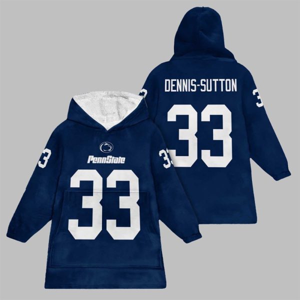 2025 Dennis Sutton 33 Penn State Football Blanket Hoodie 1