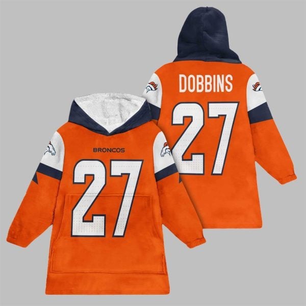2025 Dobbins 27 Denver Football Blanket Hoodie 1
