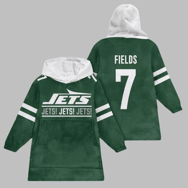 2025 Fields 7 NY Jets Blanket Hoodie 1