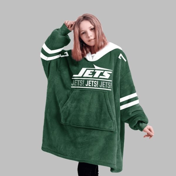 2025 Fields 7 NY Jets Blanket Hoodie 4