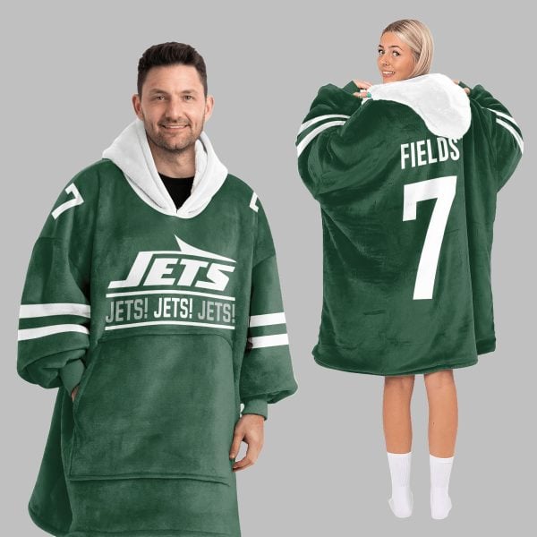 2025 Fields 7 NY Jets Blanket Hoodie 5