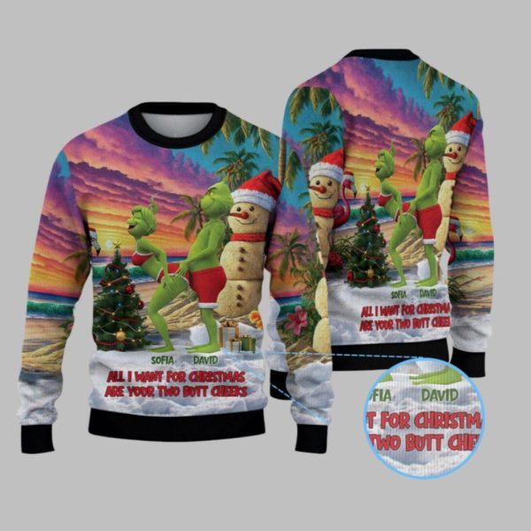 2025 Grnch All I Want For Christmas Are Your Two Butt Cheeks Ugly Sweater 1 1