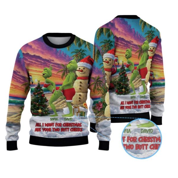 2025 Grnch All I Want For Christmas Are Your Two Butt Cheeks Ugly Sweater 1 2
