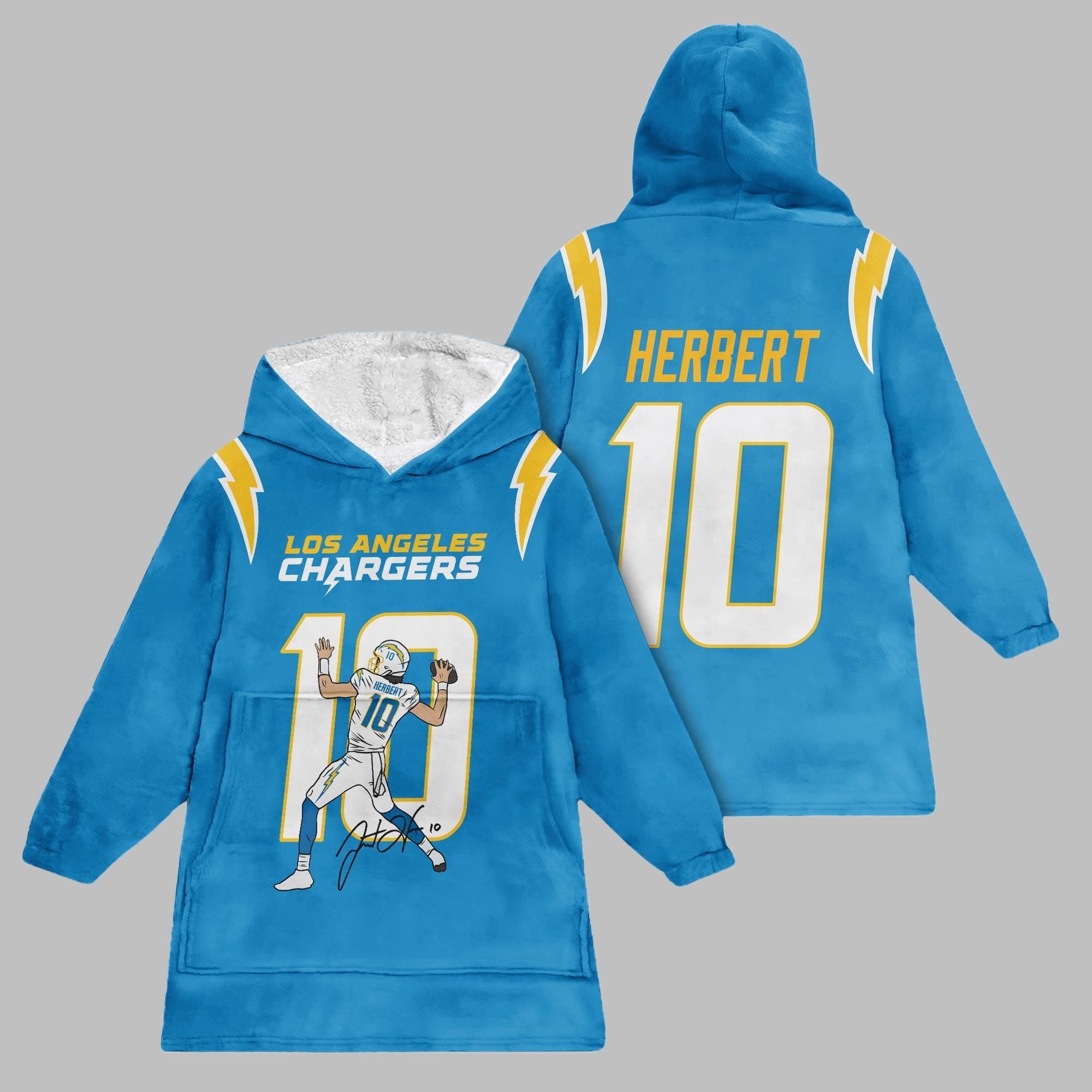 2025 Herbert 10 LA Chargers Blanket Hoodie 1 2025 Herbert 10 LA Changers Blanket Hoodie 1