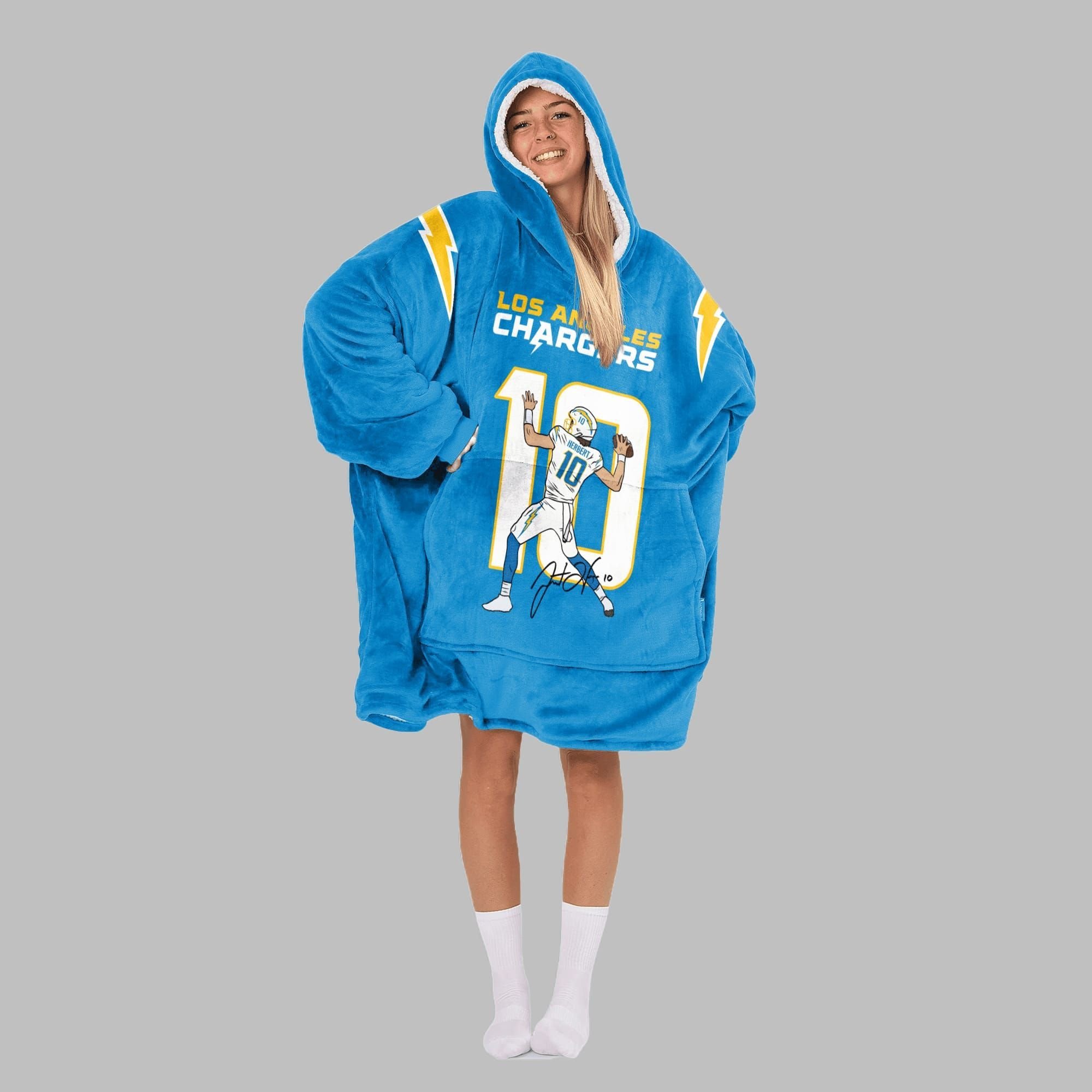 2025 Herbert 10 LA Chargers Blanket Hoodie 2 2025 Herbert 10 LA Changers Blanket Hoodie 2