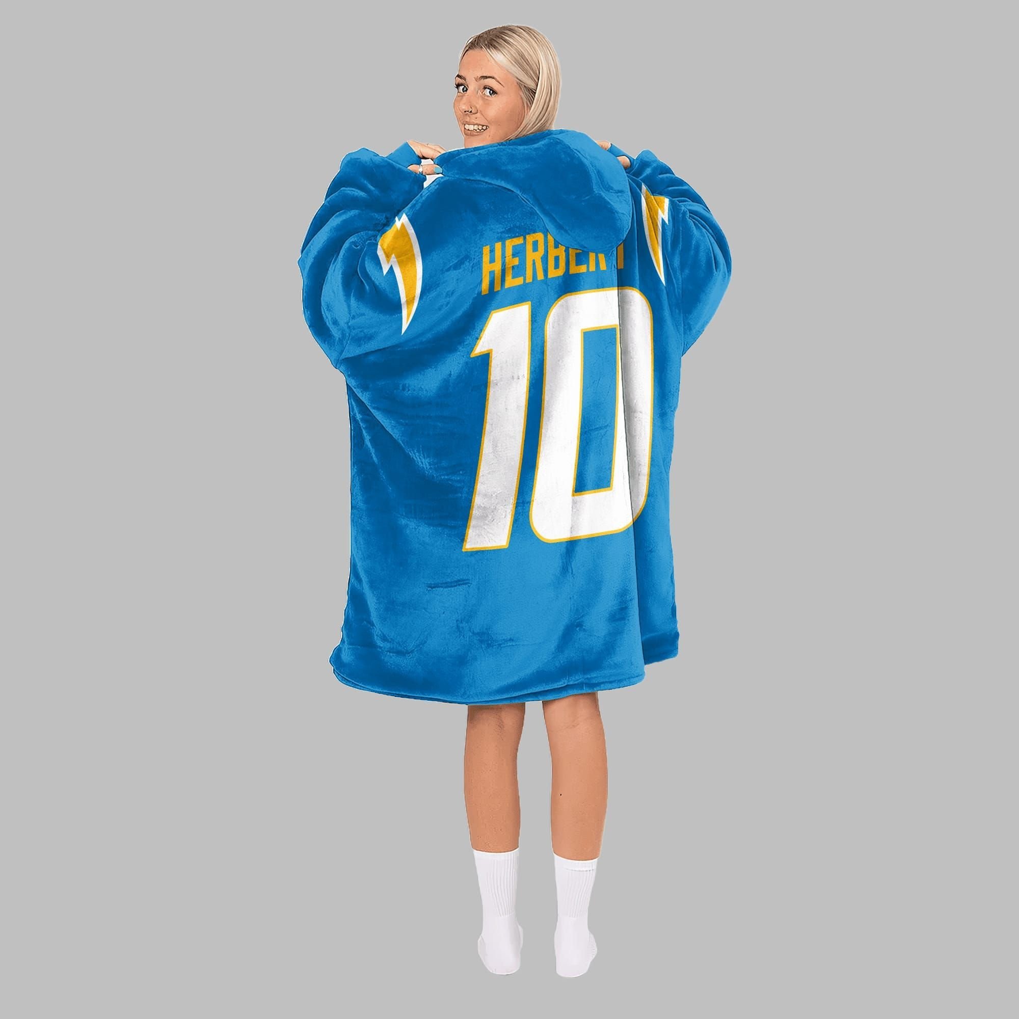 2025 Herbert 10 LA Chargers Blanket Hoodie 3 2025 Herbert 10 LA Changers Blanket Hoodie 3