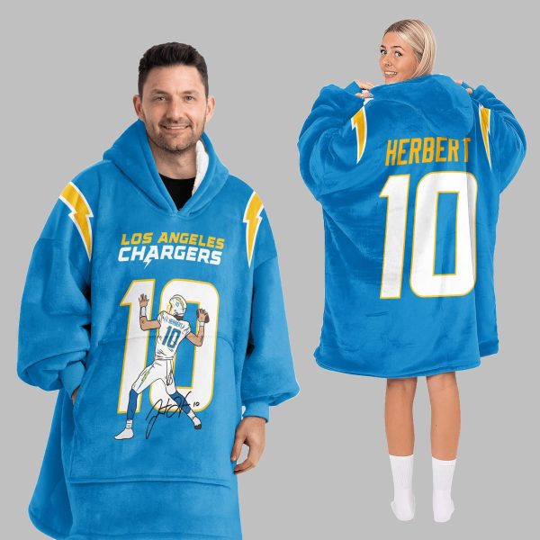 2025 Herbert 10 LA Chargers Blanket Hoodie