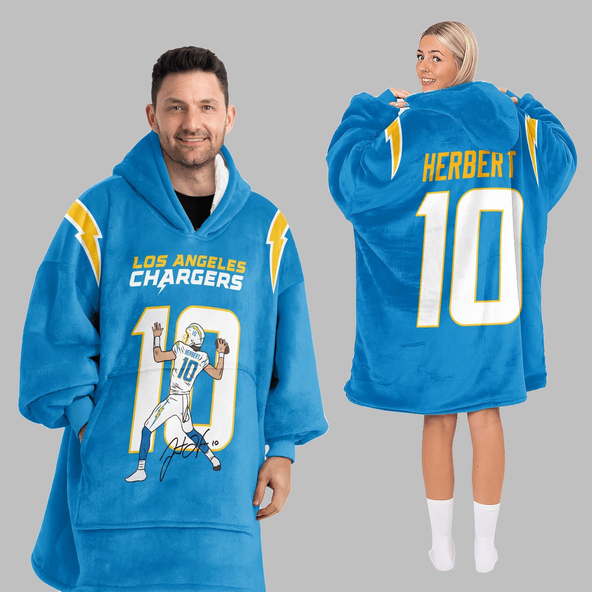2025 Herbert 10 LA Chargers Blanket Hoodie 2025 Herbert 10 LA Chargers Blanket Hoodie