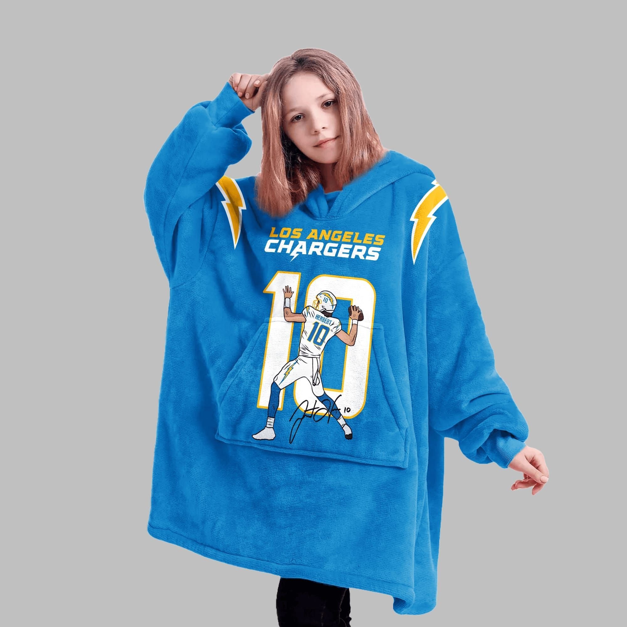 2025 Herbert 10 LA Chargers Blanket Hoodie 5 2025 Herbert 10 LA Changers Blanket Hoodie 5