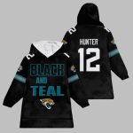 2025 Jacksonville Black And Teal Hunter 12 Blanket Hoodie