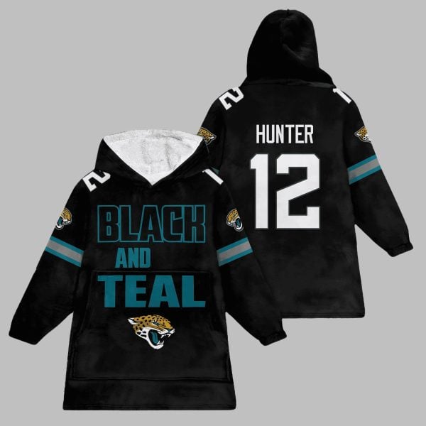 2025 Jacksonville Black And Teal Hunter 12 Blanket Hoodie 1