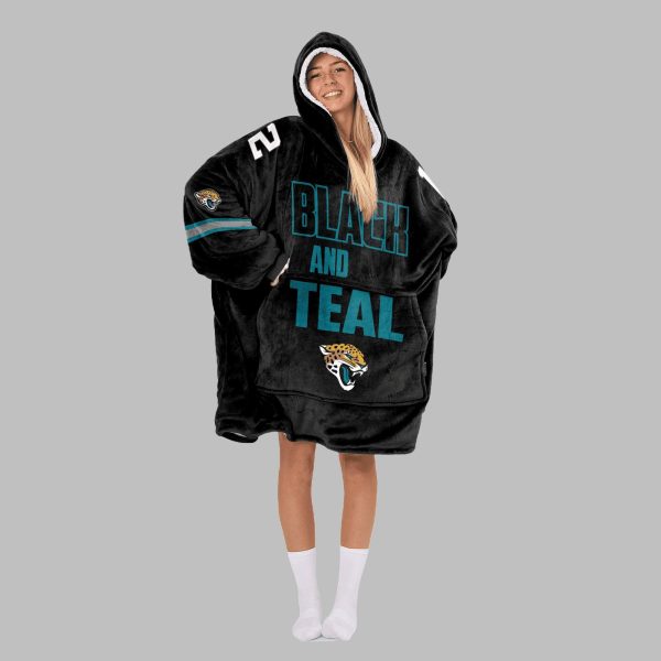 2025 Jacksonville Black And Teal Hunter 12 Blanket Hoodie 5