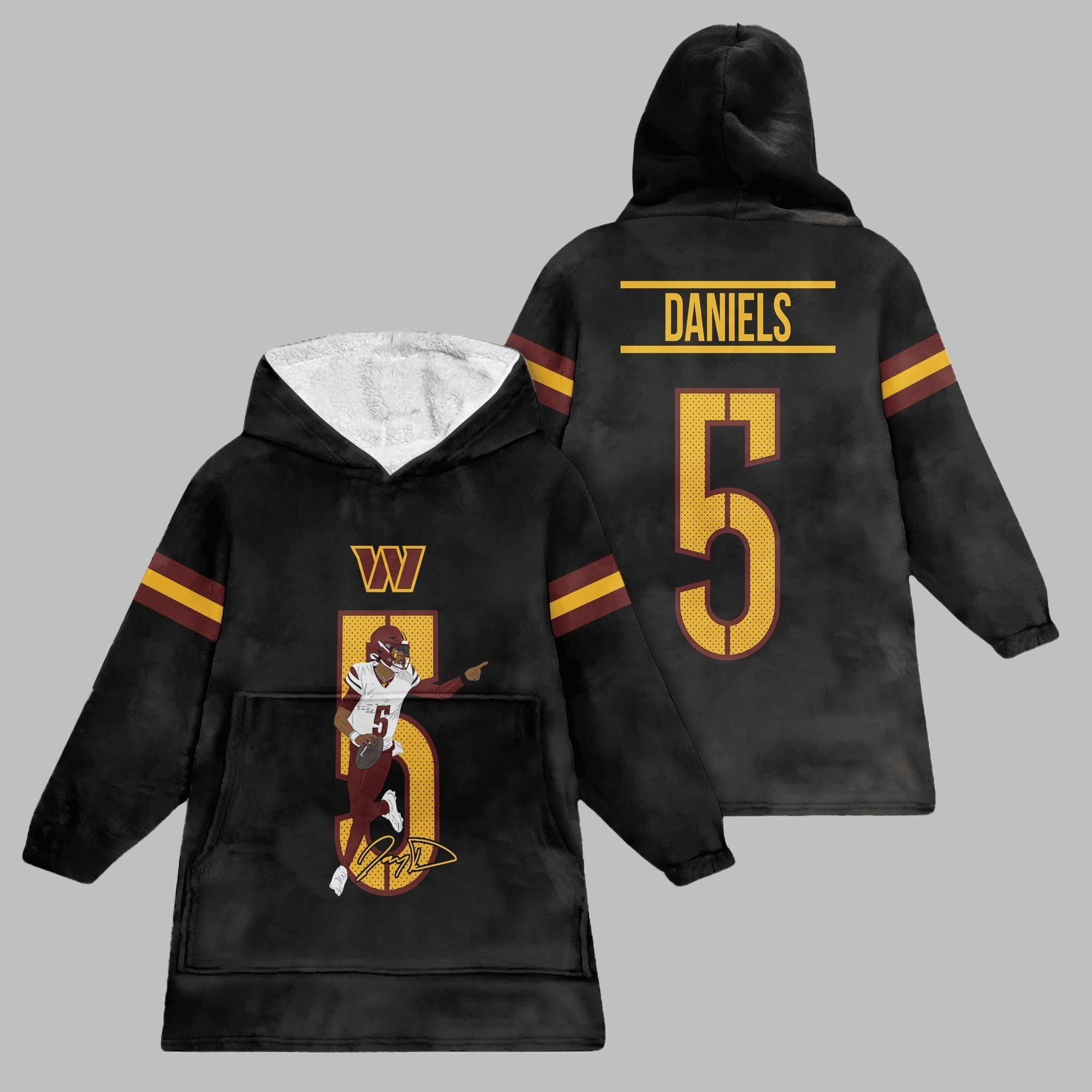 2025 Jayden Daniels 5 Commanders Blanket Hoodie 1 2025 Jayden Daniels 5 Commanders Blanket Hoodie 1