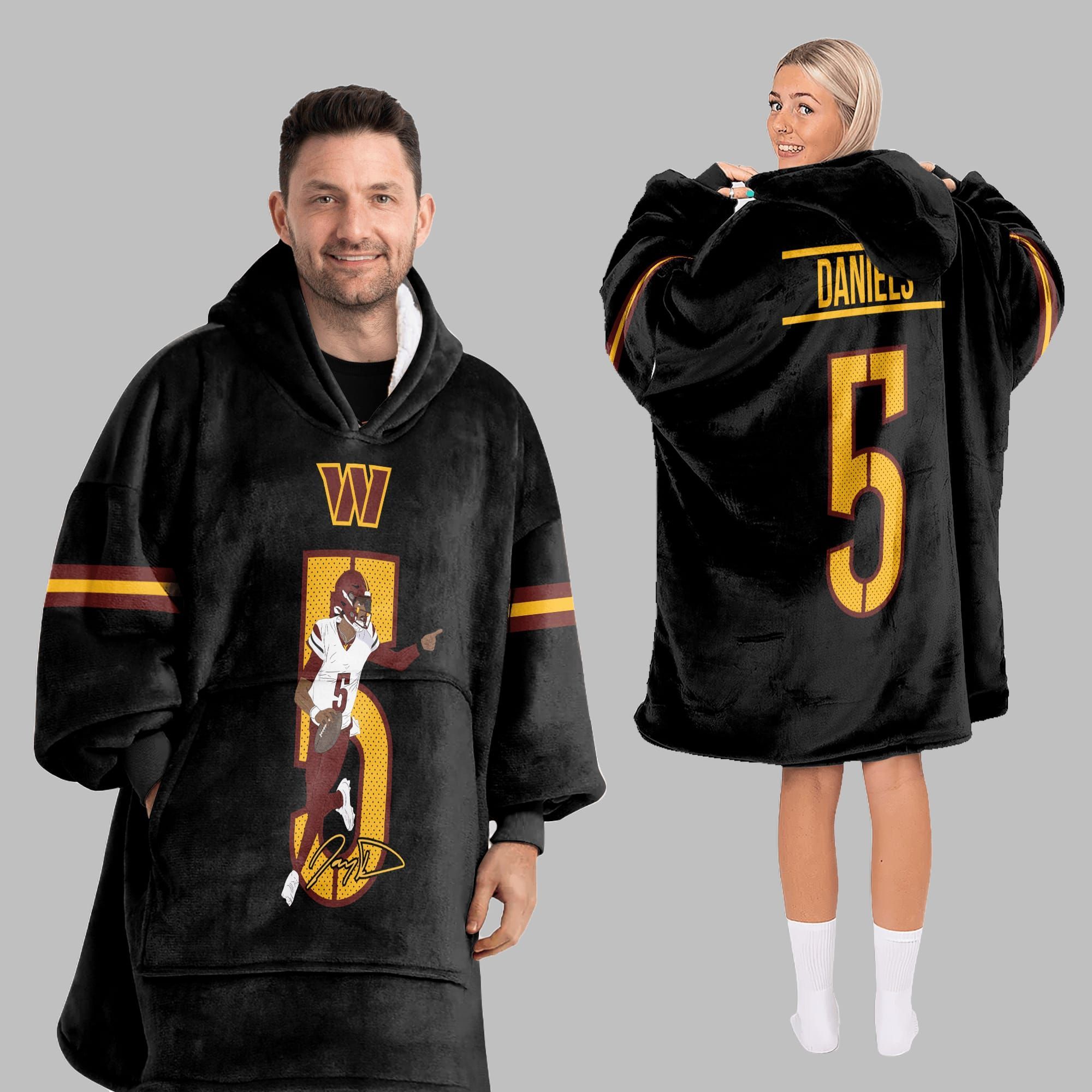 2025 Jayden Daniels 5 Commanders Blanket Hoodie 5 2025 Jayden Daniels 5 Commanders Blanket Hoodie 5