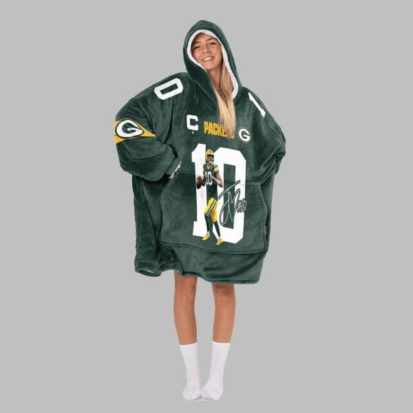 2025 Jordan Love 10 Packers Blanket Hoodie 3